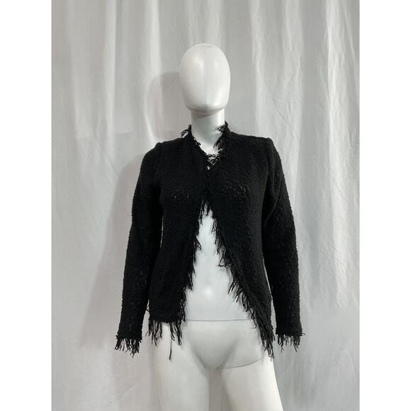 Iro 'Shavani' Black Fringed Cotton Jacket Size 40 - Picture 2 of 5